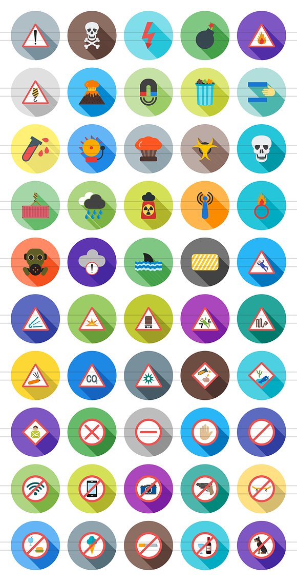 50 Warning Flat Shadowed Icons in Graphics - product preview 1