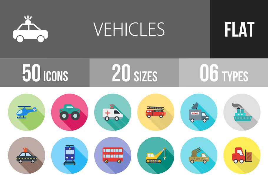 50 Vehicles Flat Shadowed Icons in Graphics - product preview 8