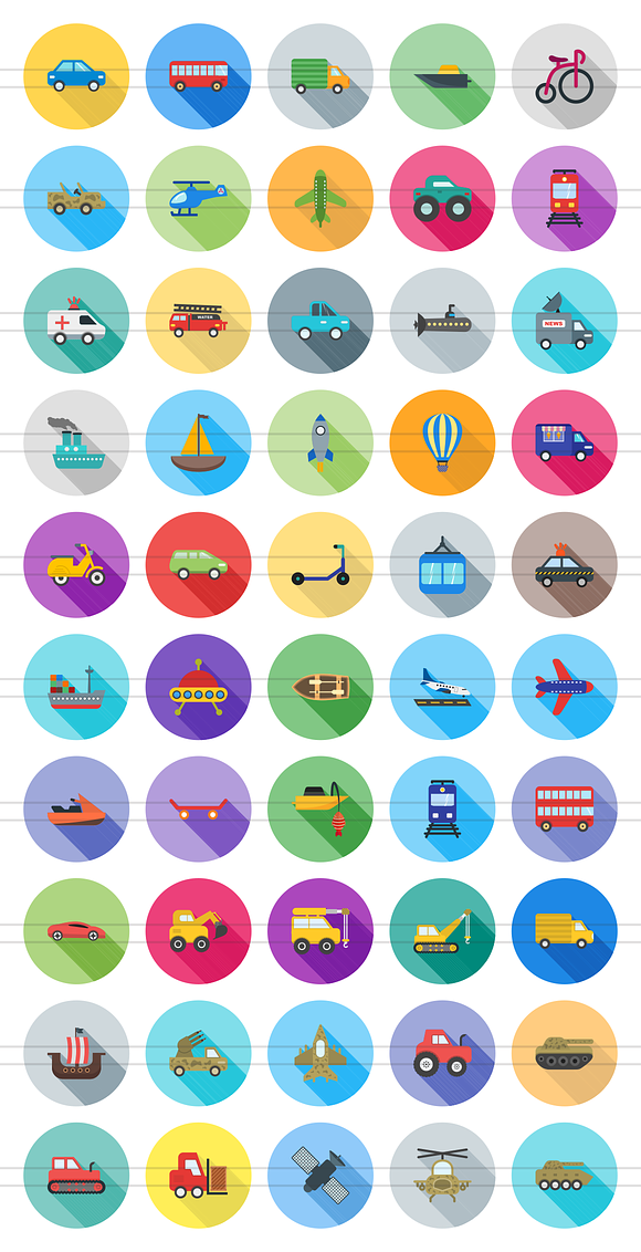 50 Vehicles Flat Shadowed Icons in Graphics - product preview 1