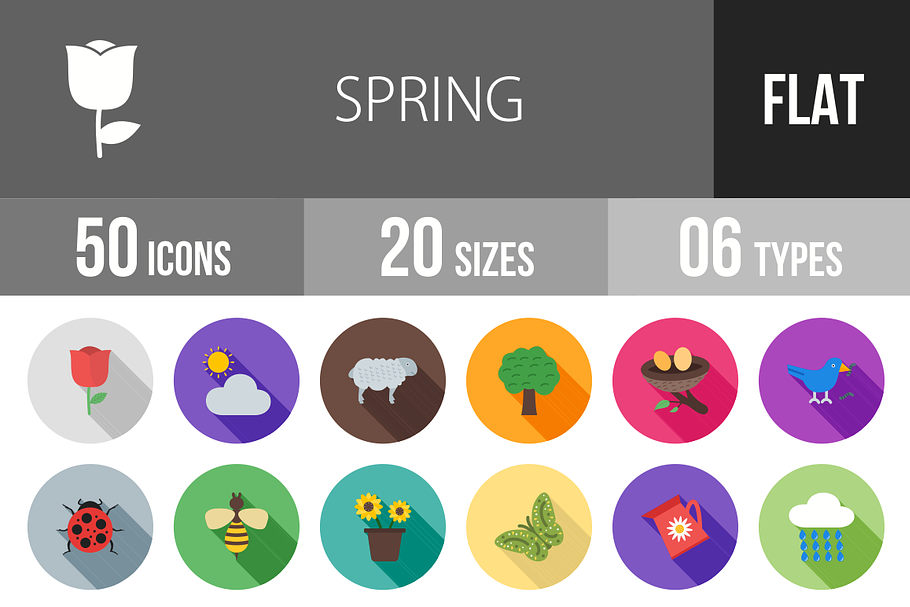 50 Spring Flat Shadowed Icons in Graphics - product preview 8