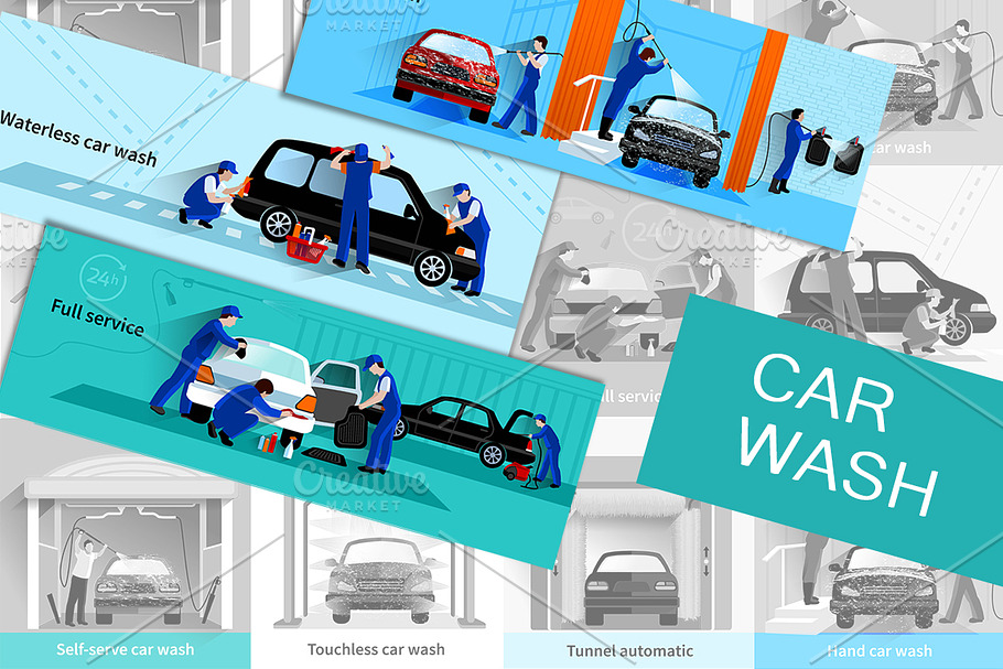 Car wash full service vector set in Illustrations - product preview 8