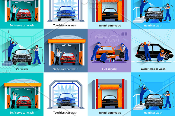 Car wash full service vector set in Illustrations - product preview 1