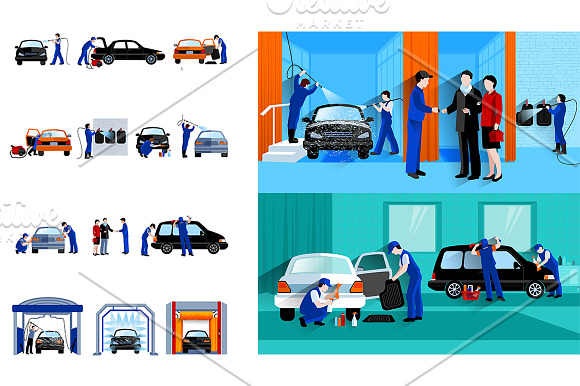 Car wash full service vector set in Illustrations - product preview 2
