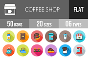 50 Coffee Shop Flat Shadowed Icons