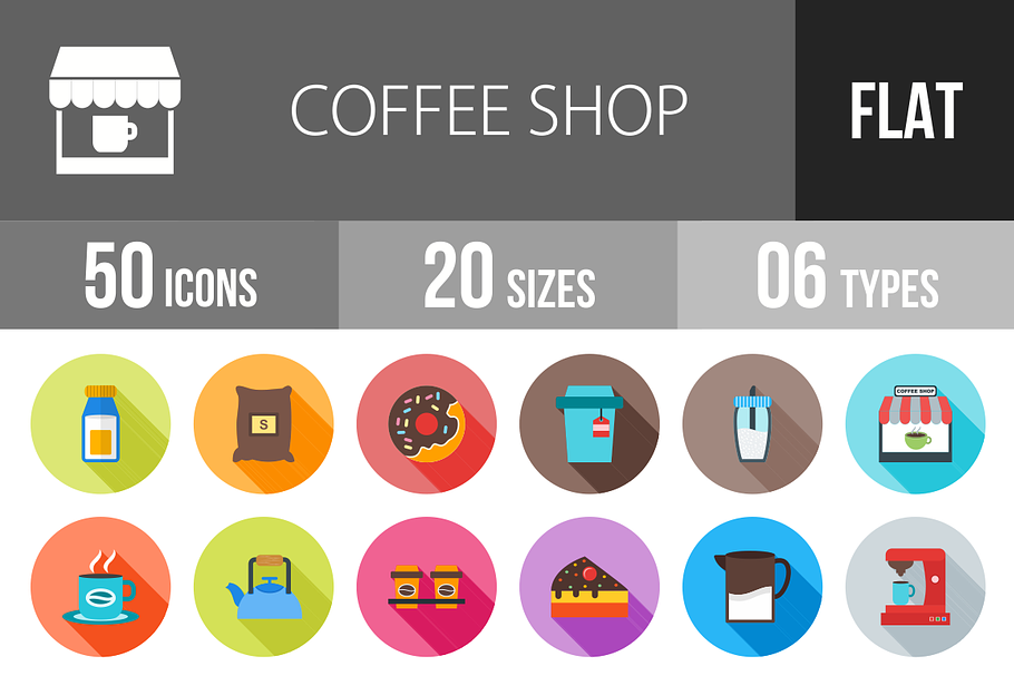 50 Coffee Shop Flat Shadowed Icons in Graphics - product preview 8