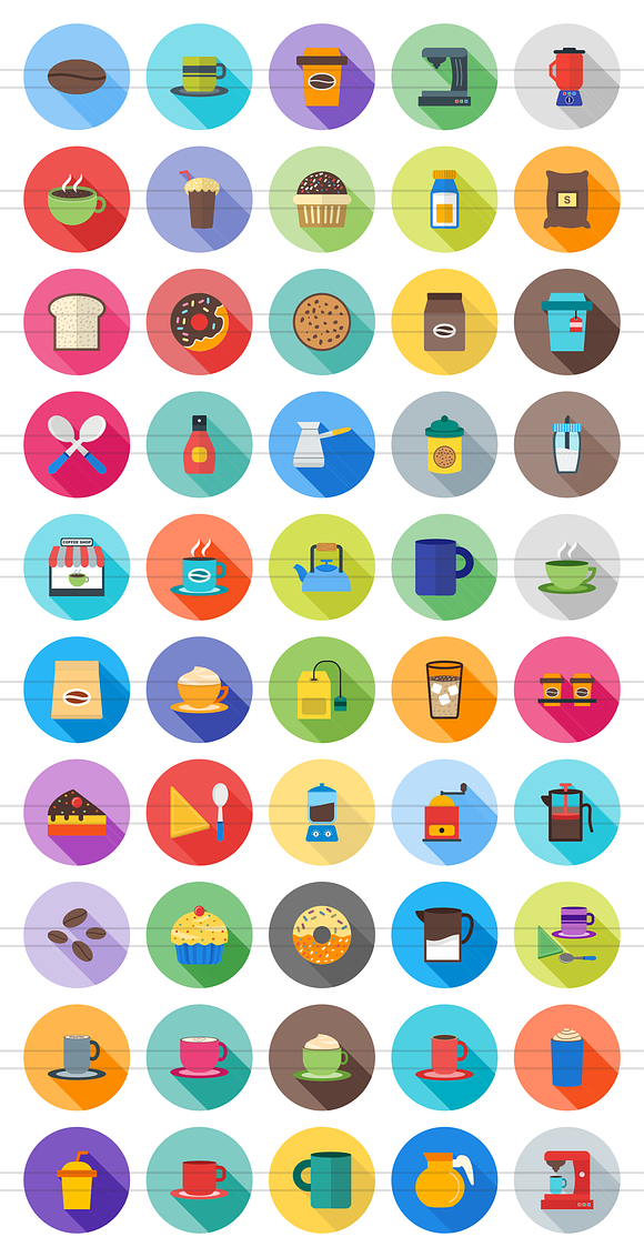 50 Coffee Shop Flat Shadowed Icons in Graphics - product preview 1