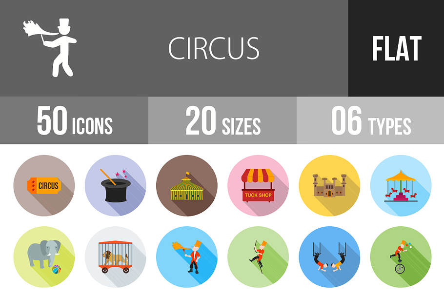 50 Circus Flat Shadowed Icons