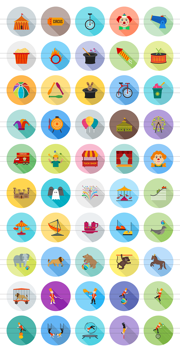 50 Circus Flat Shadowed Icons in Graphics - product preview 1