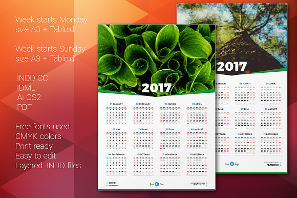 Calendar Poster 2017 in Stationery Templates - product preview 3