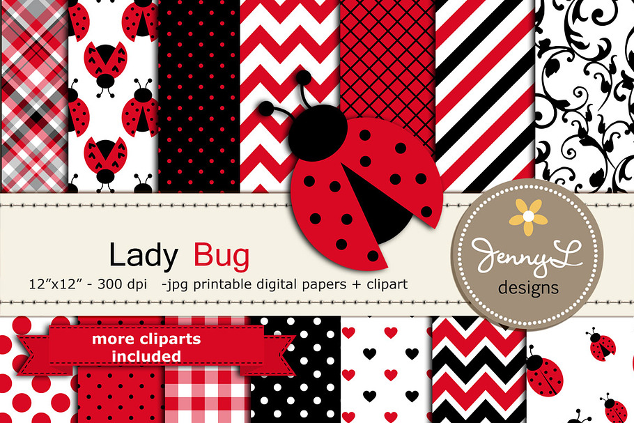 Lady Bug Digital Paper and Clipart