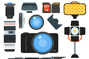 Camera lens flat icons vector