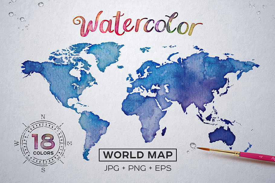 Watercolor World Maps JPG+EPS+PNG in Illustrations - product preview 8