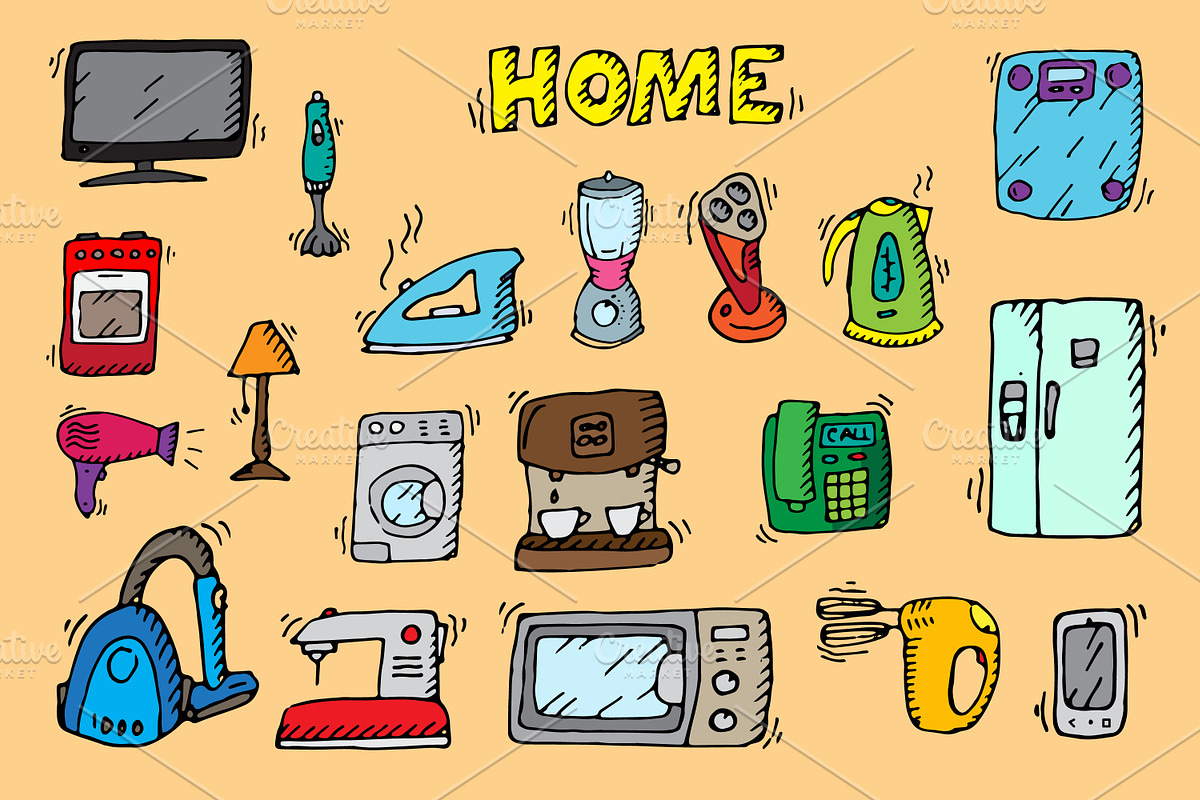 Home appliances. Doodle vector. in Objects - product preview 8