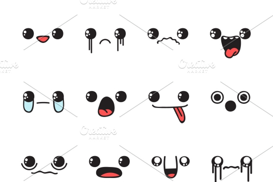 Set Emoticon emotions doodle. 