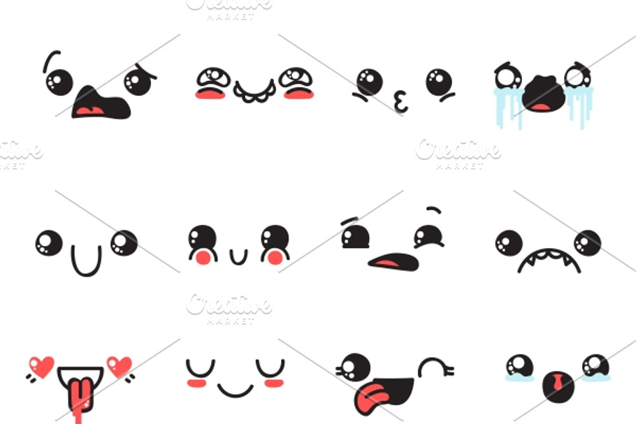 Set of 16 doodle emotions. Smile Web