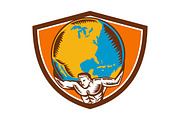 Atlas Carrying Globe Crest Woodcut