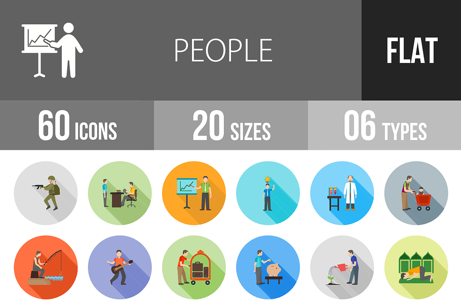 60 People Flat Shadowed Icons in Graphics - product preview 8