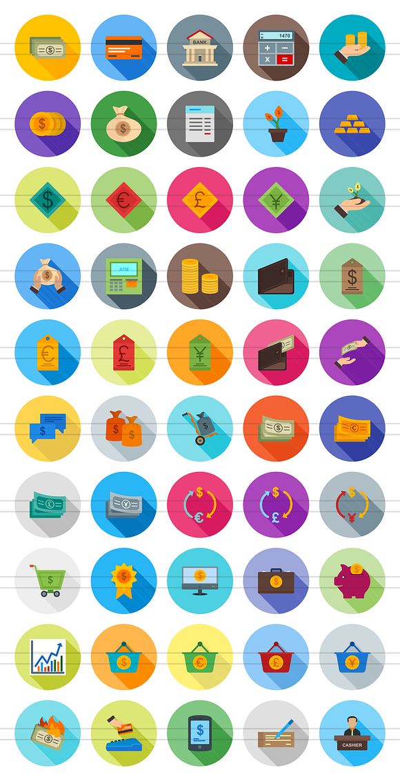 50 Currency Flat Shadowed Icons in Graphics - product preview 1