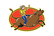 Rodeo Cowboy Bull Riding Oval Retro