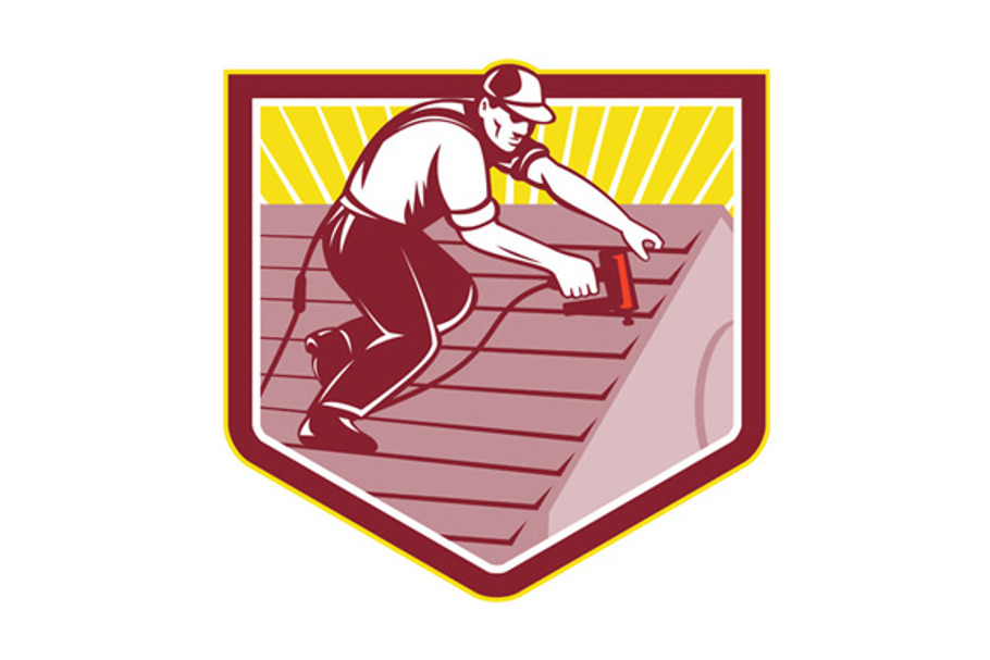 Roofer Roofing Worker Retro in Illustrations - product preview 8