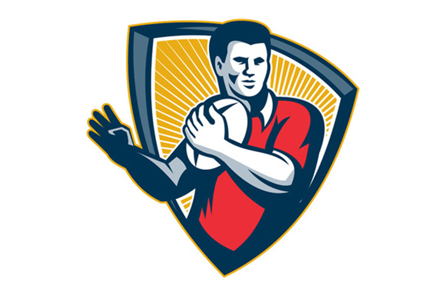 Rugby Player Running Ball Shield