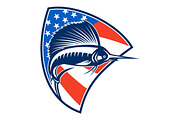 Sailfish Fish Jumping American Flag