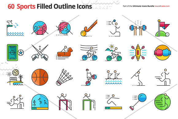 60 Sports Filled Outline Icons in Graphics - product preview 1