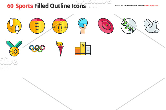 60 Sports Filled Outline Icons in Graphics - product preview 2