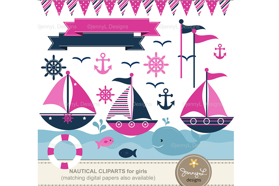 Nautical Girls Cliparts in Illustrations - product preview 8