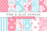 Pink and Blue Damask Digital Paper