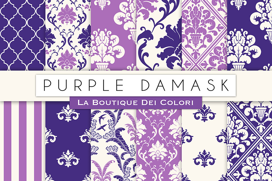 Purple Damask Seamless Digital Paper in Patterns - product preview 8