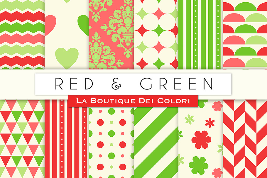 Red and Green Digital Paper in Patterns - product preview 8