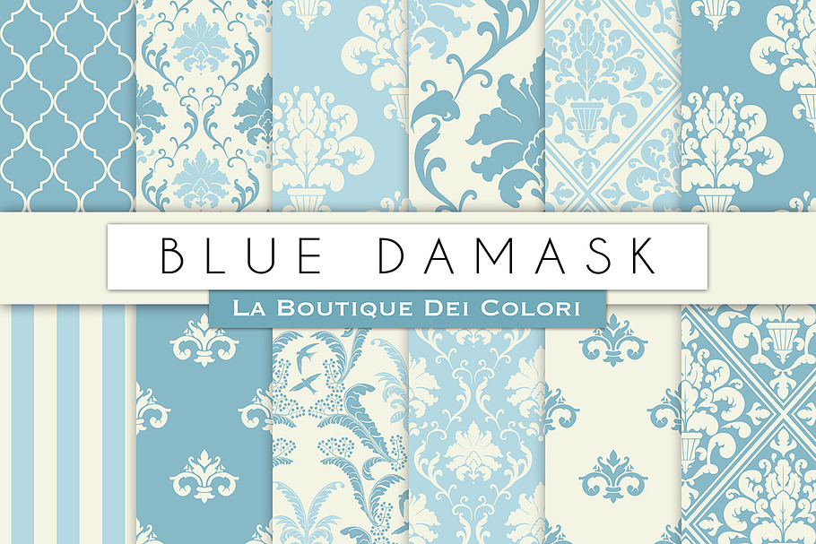 Blue Damask Seamless Digital Paper