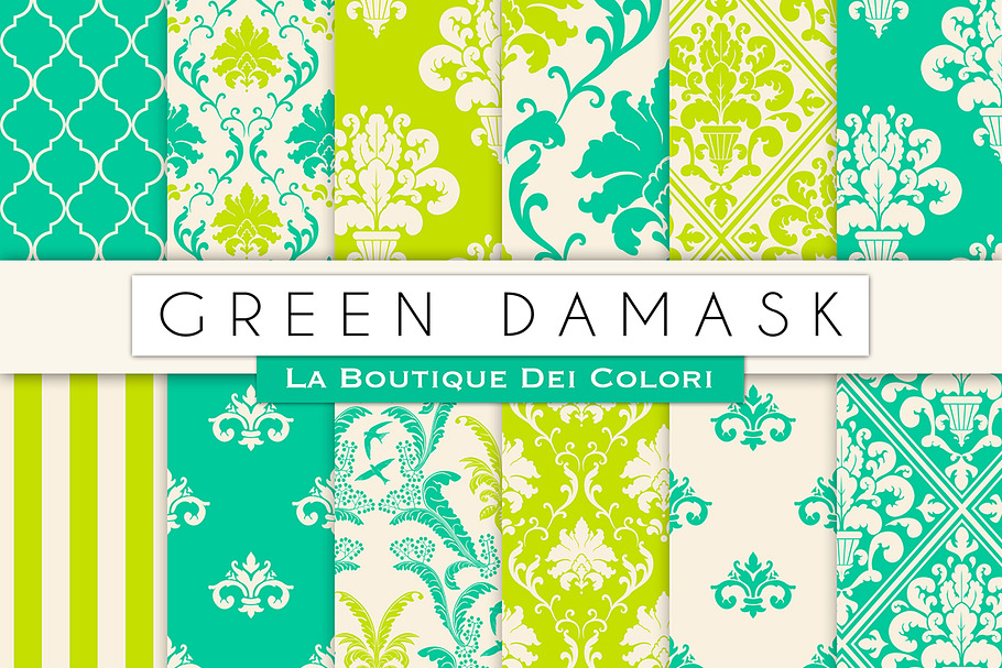Green Damask Seamless Digital Paper