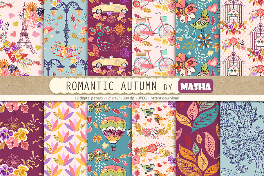 ROMANTIC AUTUMN digital paper in Patterns - product preview 8
