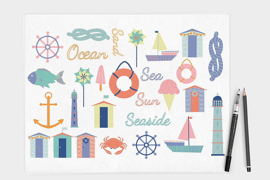 Nautical Seaside Vector Clipart  in Illustrations - product preview 8