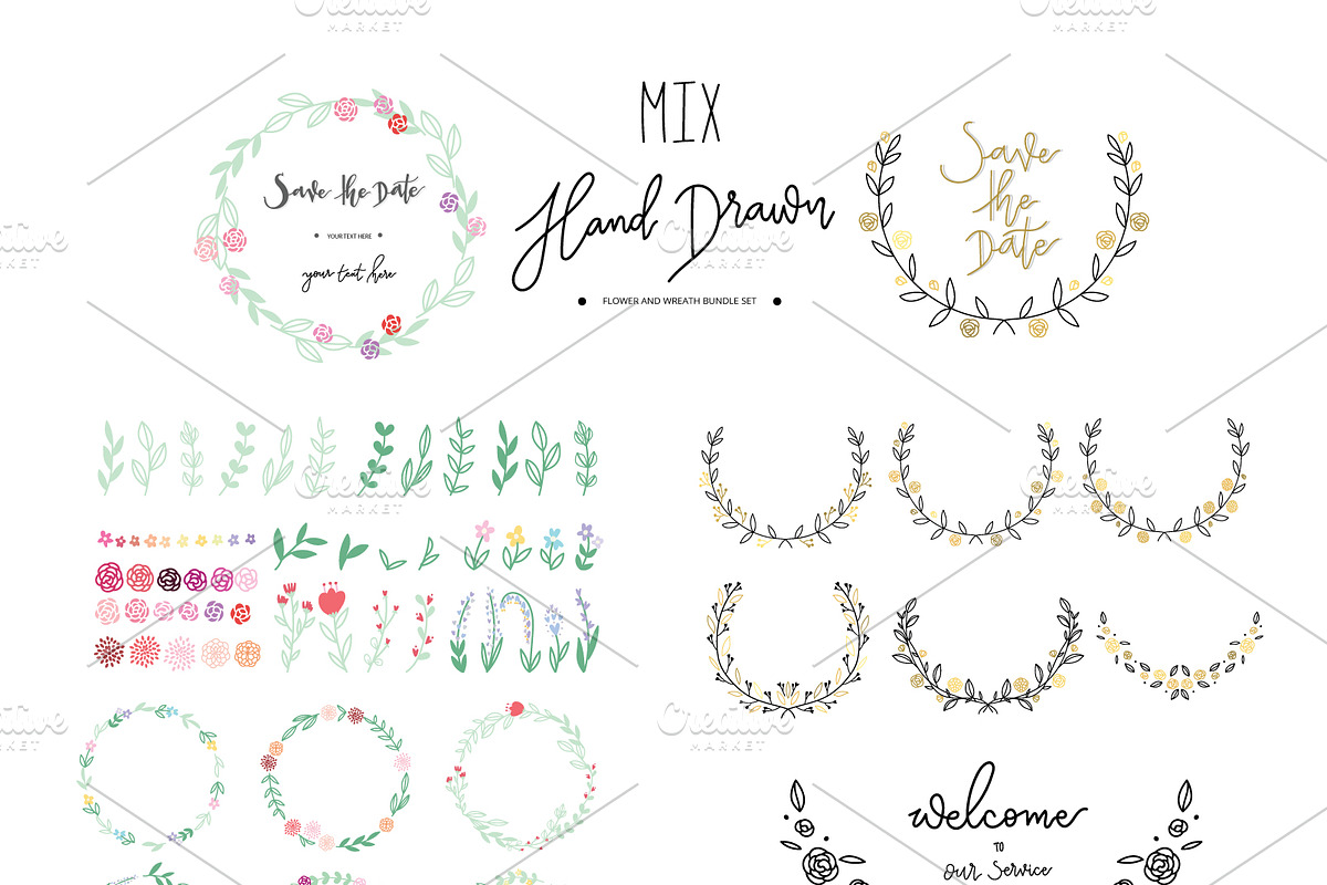 MIX wreath and floral set in Illustrations - product preview 8