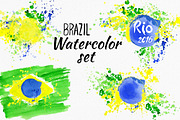 Watercolor Brazil set Brazilian flag