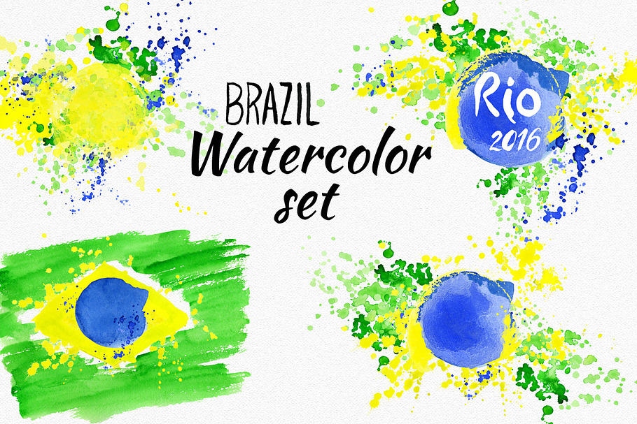 Watercolor Brazil set Brazilian flag in Illustrations - product preview 8