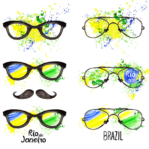 Watercolor Brazil set Brazilian flag in Illustrations - product preview 2