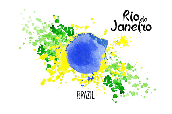 Watercolor Brazil set Brazilian flag in Illustrations - product preview 6