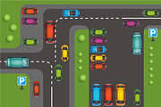 City traffic, parking cars set