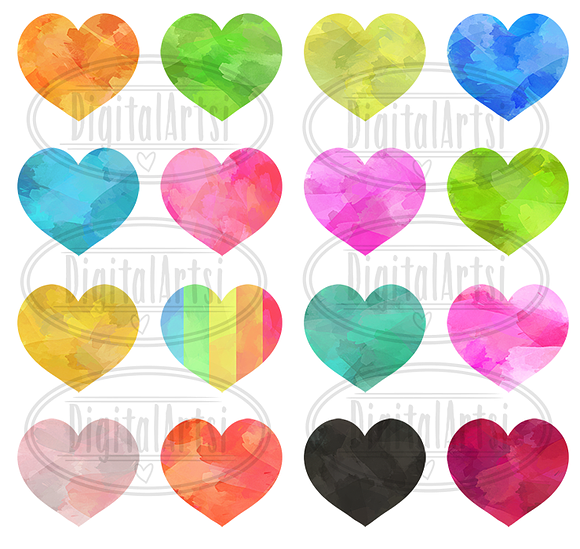 Watercolor Hearts Clipart in Illustrations - product preview 1