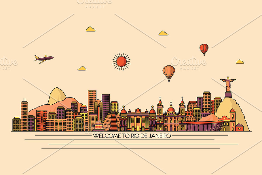 Rio de Janeiro line skyline in Illustrations - product preview 8