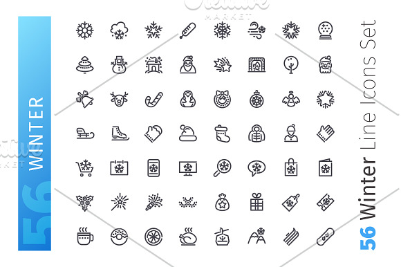 Winter Line Icons Set in Calendar Icons - product preview 1