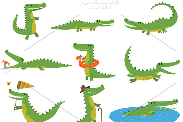 Crocodile character vector set