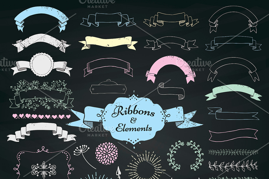 Chalk Drawing Ribbons and Elements in Objects - product preview 8