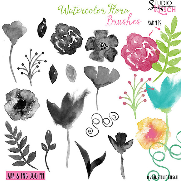 Watercolor Flower Brush Bundle in Photoshop Brushes - product preview 3
