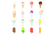 Ice cream icons set, cartoon style
