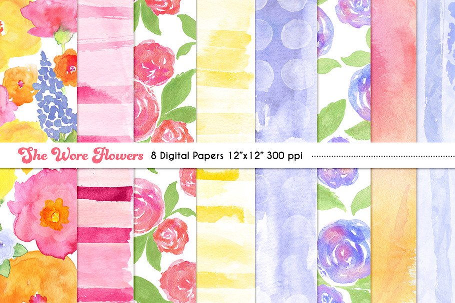 Watercolor Floral Digital Papers